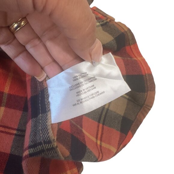 Eddie Bauer Mens Small Plaid Flannel Button Down Shirt Orange/Black/Beige - Picture 3 of 11